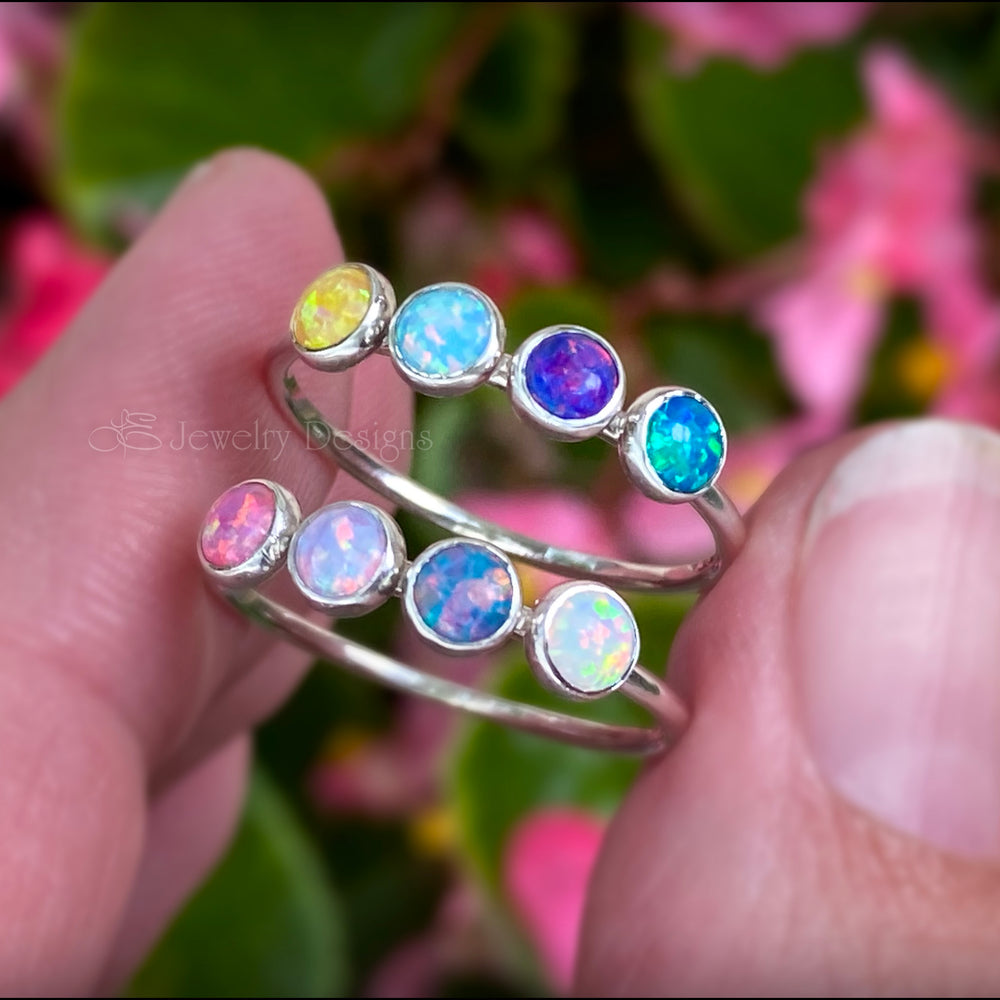 Sterling Silver 4-Stone Ring - (birthstones/opals) - LE Jewelry Designs