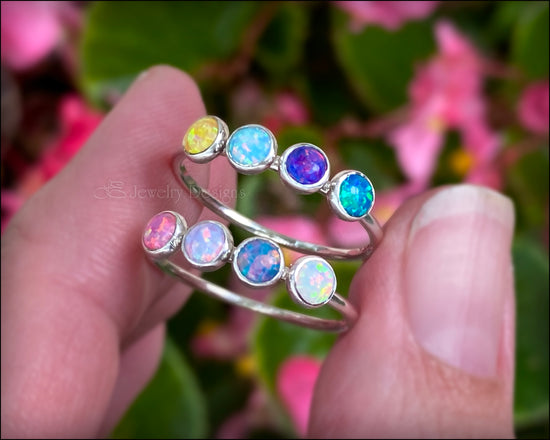 Sterling Silver 4-Stone Ring - (birthstones/opals) - LE Jewelry Designs