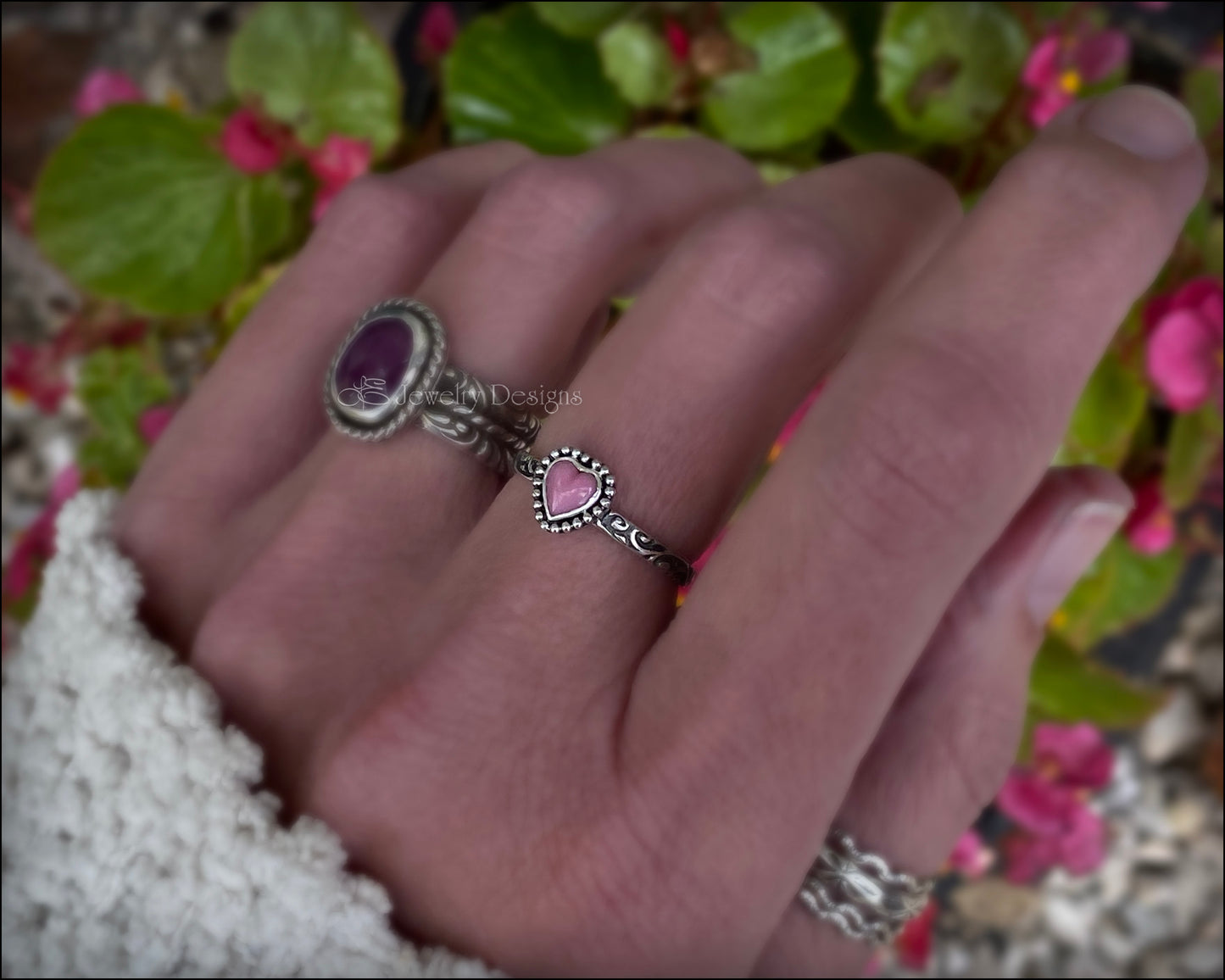 Small Pink Glass Heart Sterling Ring - LE Jewelry Designs