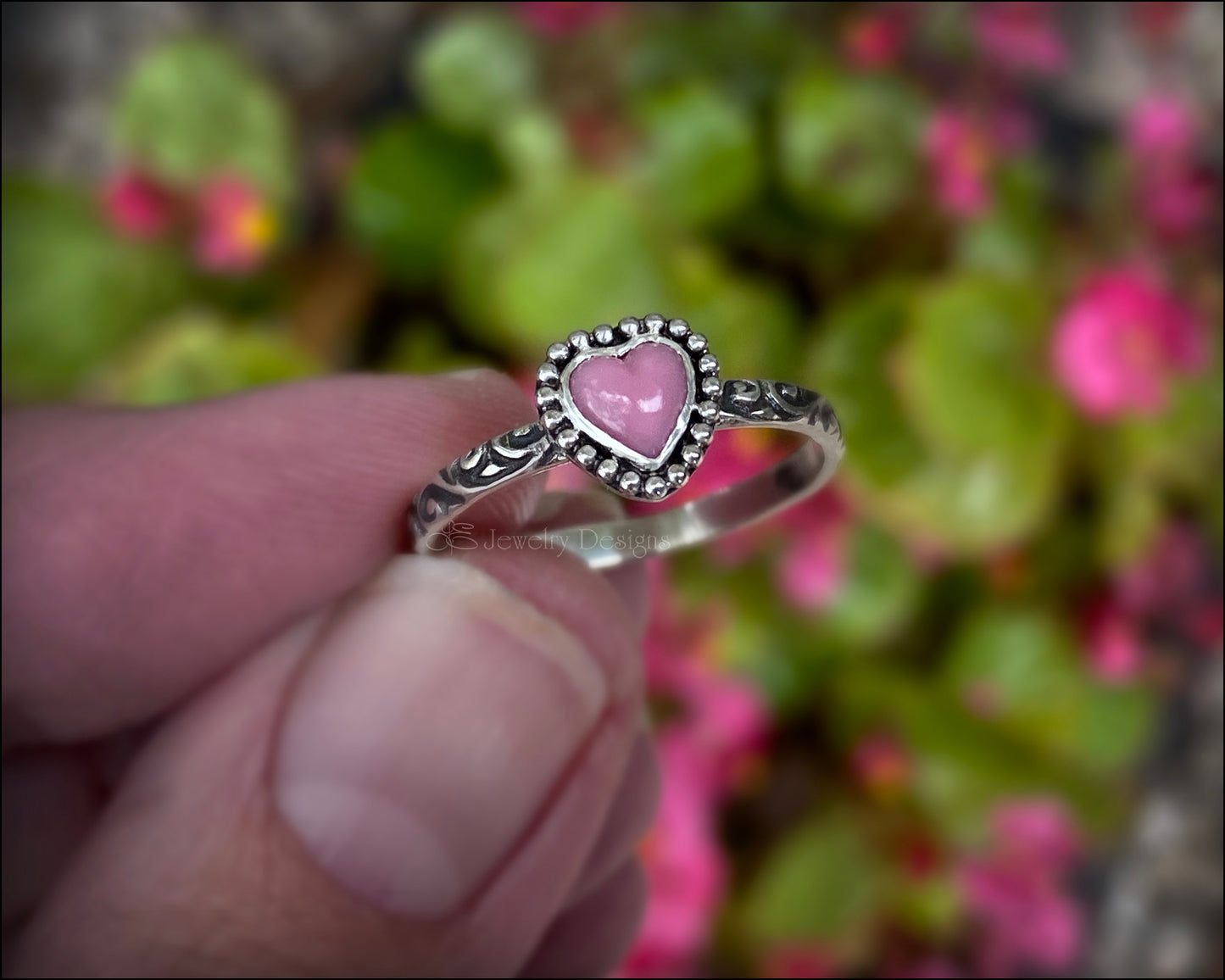 Small Pink Glass Heart Sterling Ring - LE Jewelry Designs
