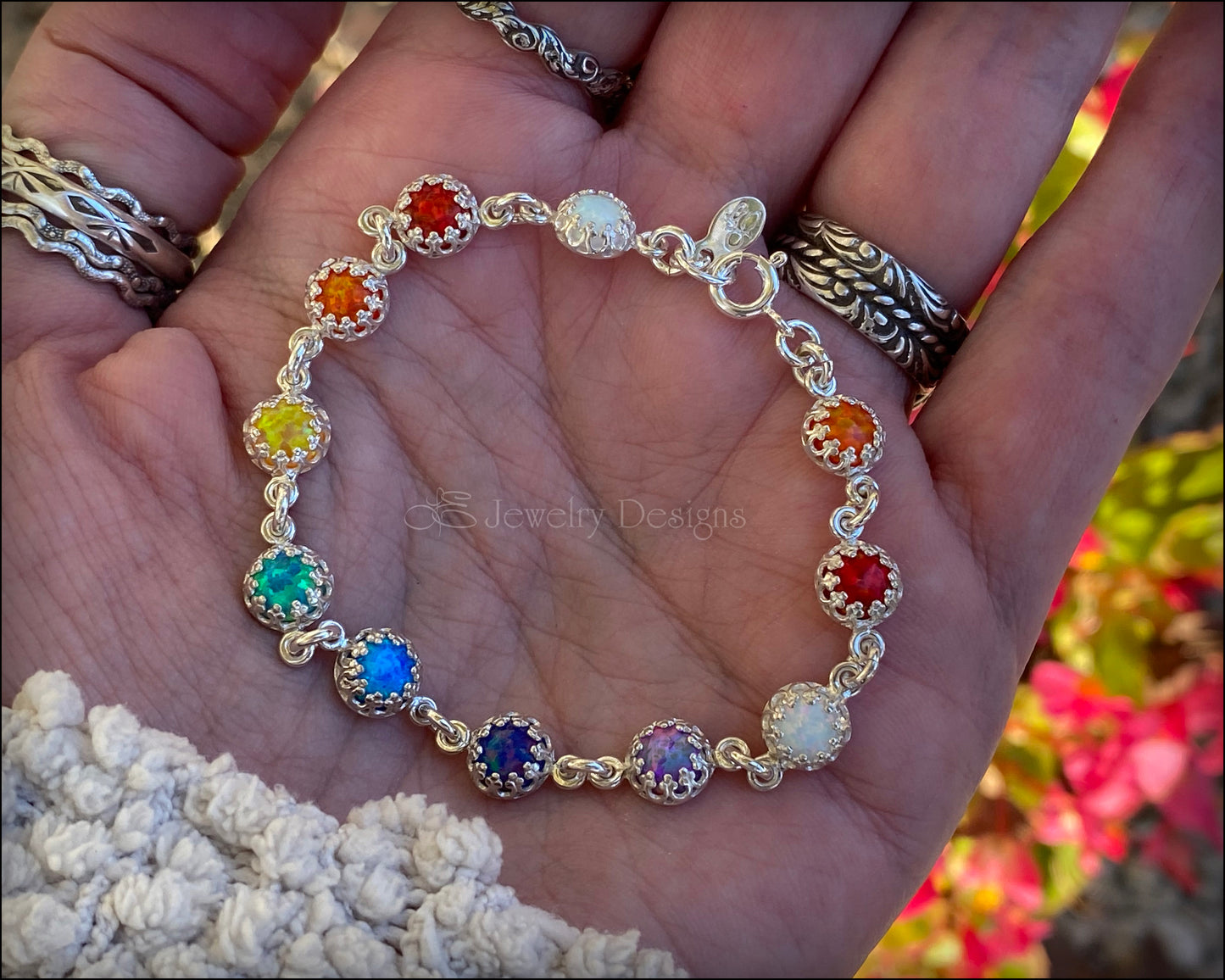 Sterling Silver Opal Link Bracelet (choose colors) - LE Jewelry Designs