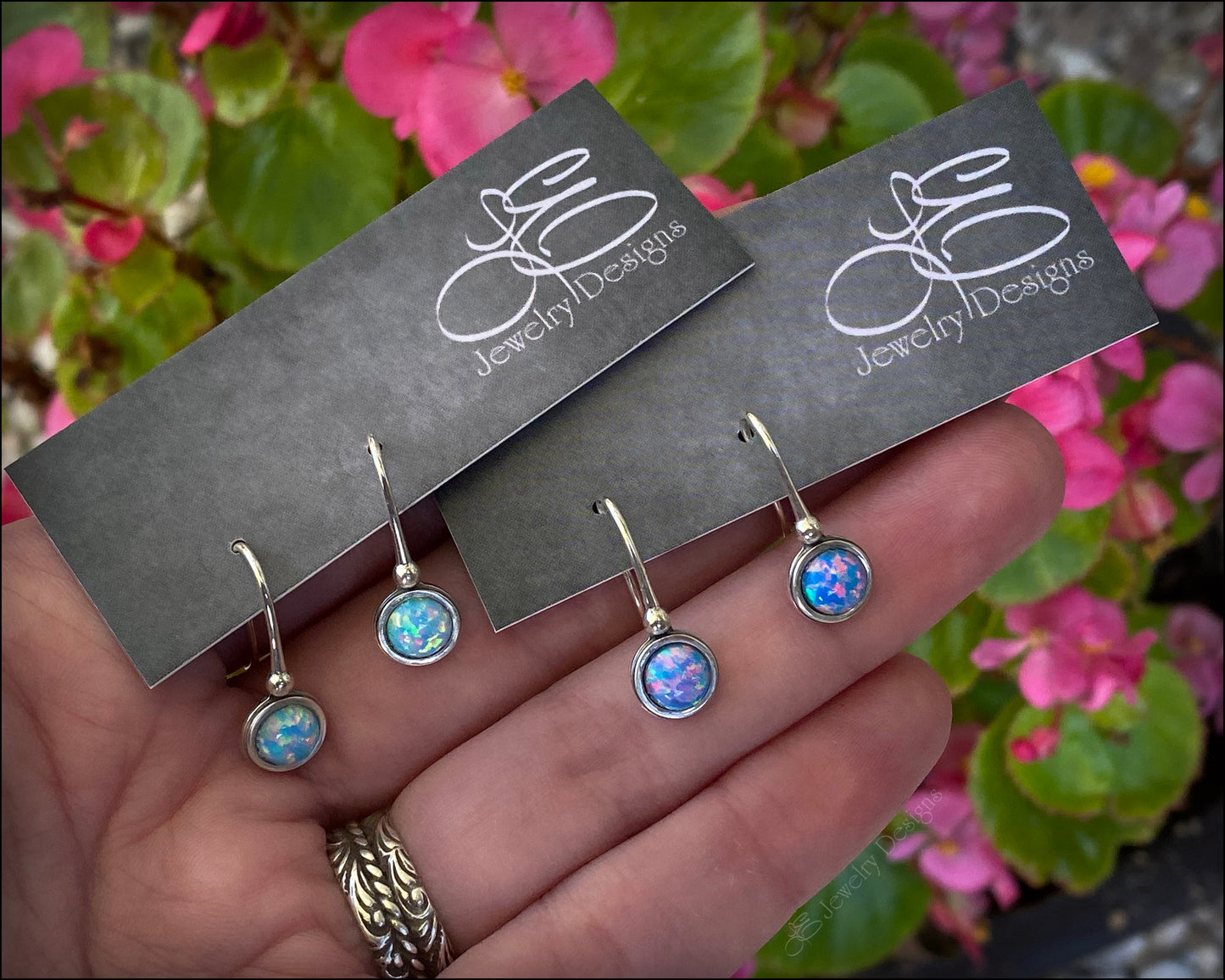 Sterling Silver Opal Drop Earrings - LE Jewelry Designs