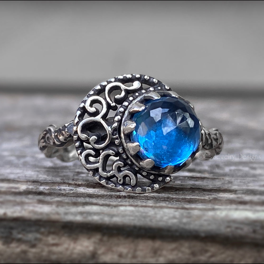 
                  
                    Sterling Filigree Moon & Swiss Topaz Ring - LE Jewelry Designs
                  
                