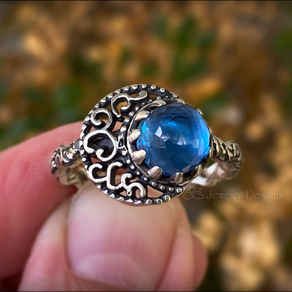 
                  
                    Sterling Filigree Moon & Swiss Topaz Ring - LE Jewelry Designs
                  
                