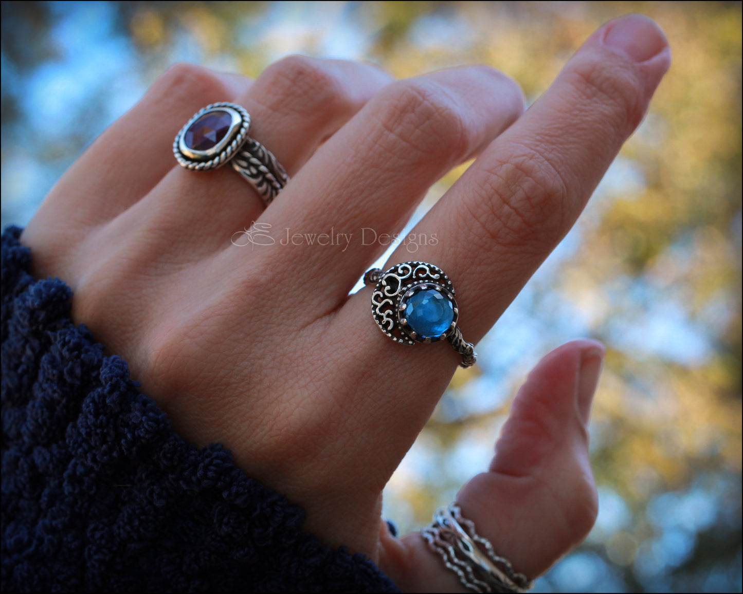 Sterling Filigree Moon & Swiss Topaz Ring - LE Jewelry Designs