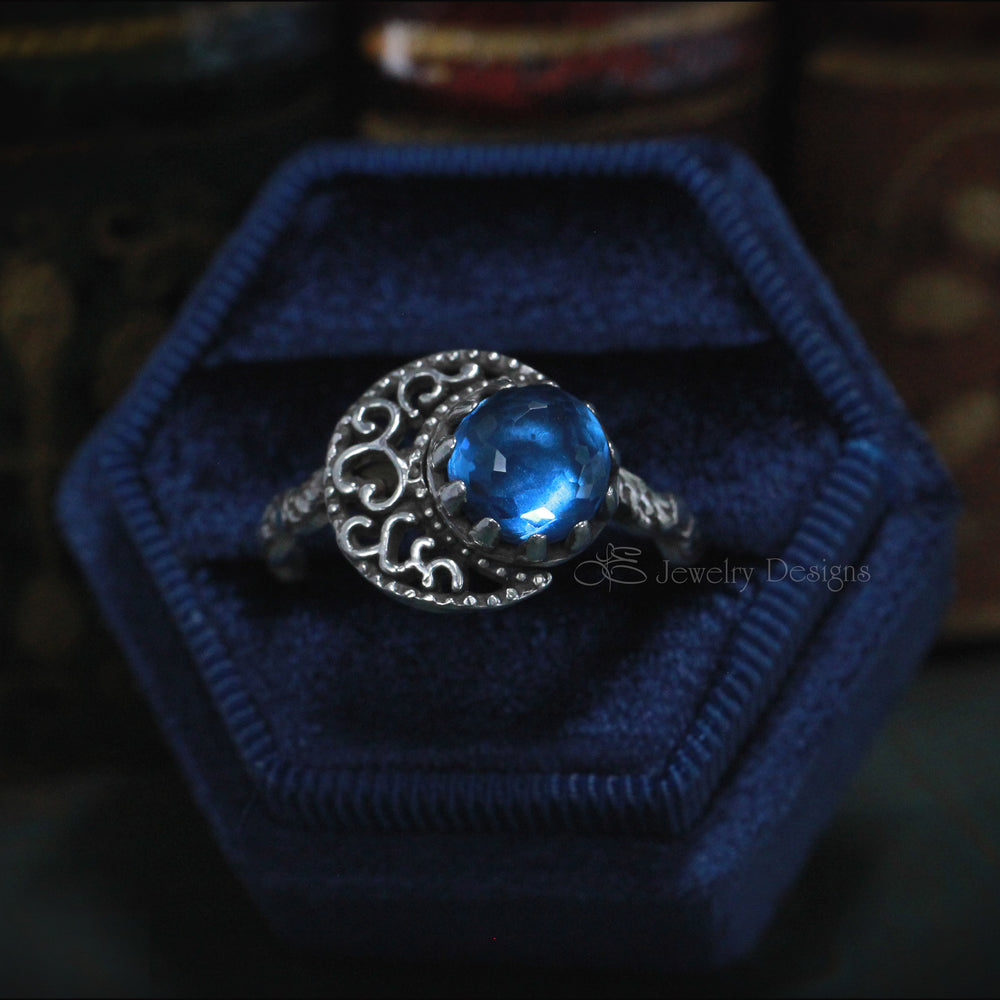 
                  
                    Sterling Filigree Moon & Swiss Topaz Ring - LE Jewelry Designs
                  
                