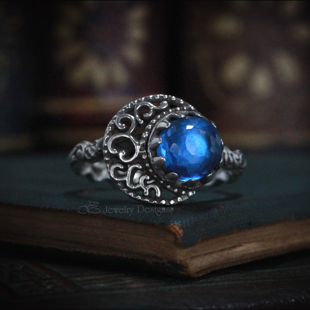 
                  
                    Sterling Filigree Moon & Swiss Topaz Ring - LE Jewelry Designs
                  
                