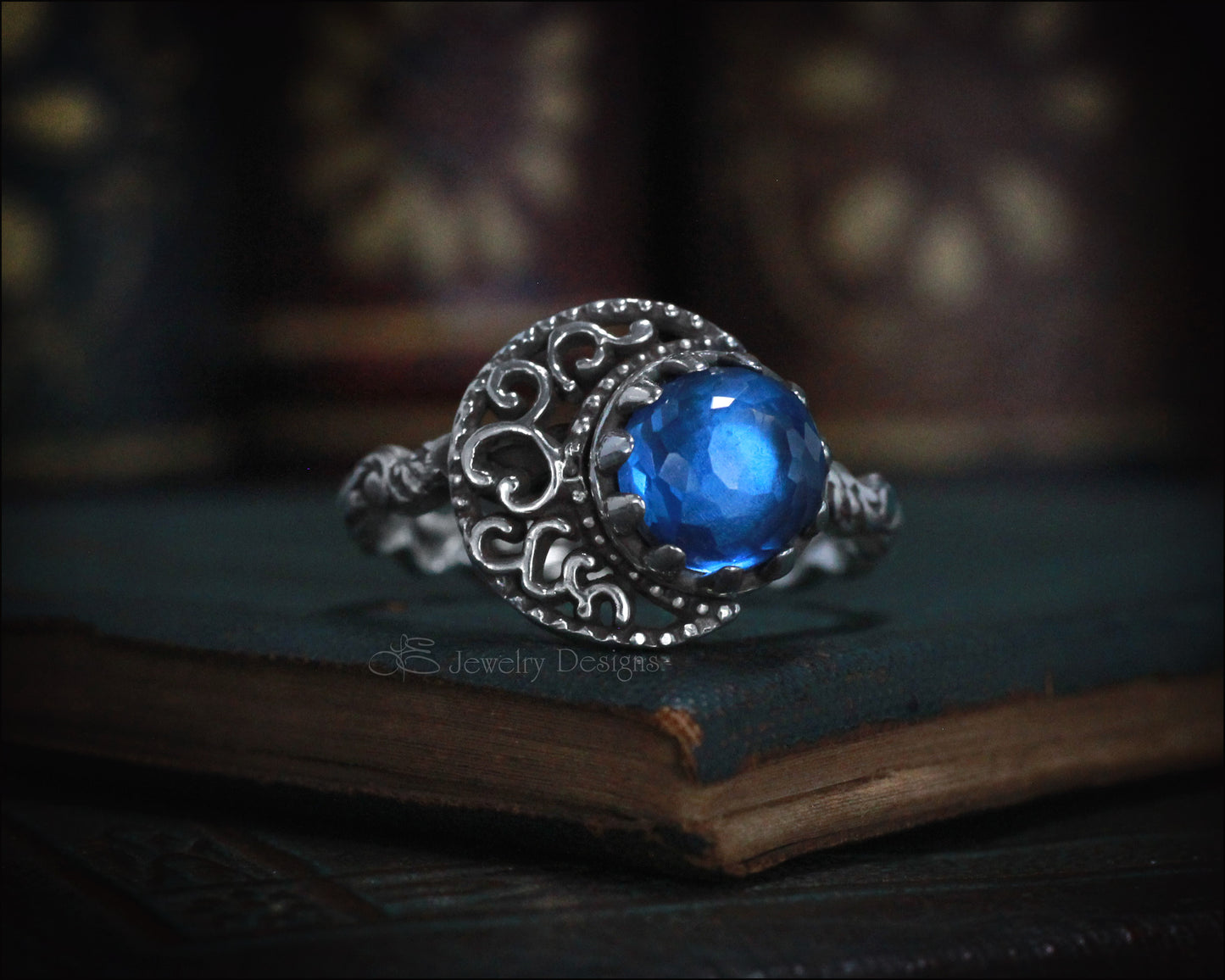 Sterling Filigree Moon & Swiss Topaz Ring - LE Jewelry Designs