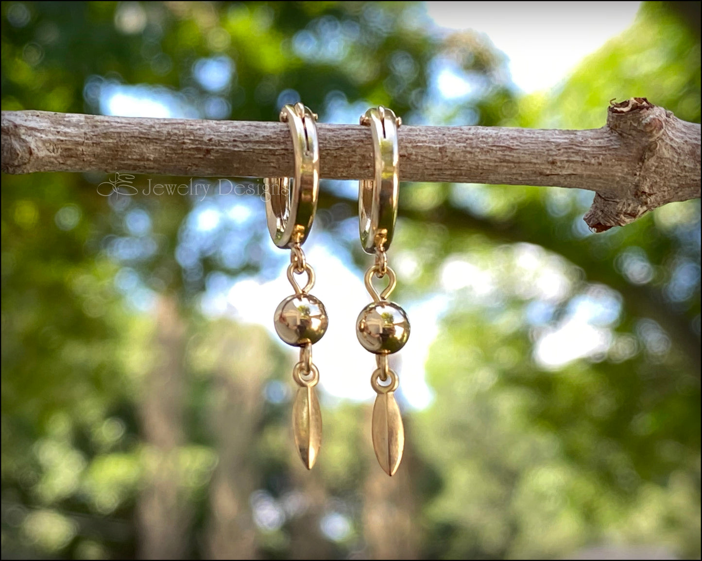 Gold Leaf Dangle Hoops - LE Jewelry Designs