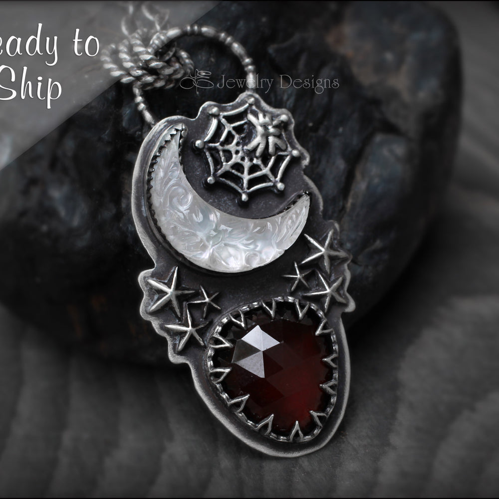 
                  
                    Gothic Night Moon & Garnet Necklace - LE Jewelry Designs
                  
                