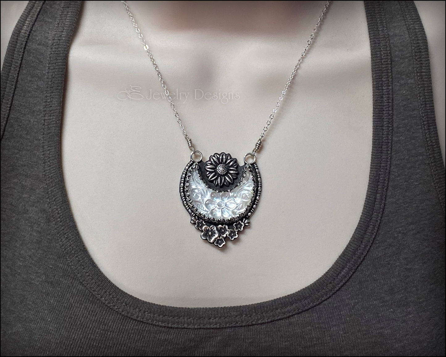 Load image into Gallery viewer, MOP Flower Moon Sterling Necklace - LE Jewelry Designs
