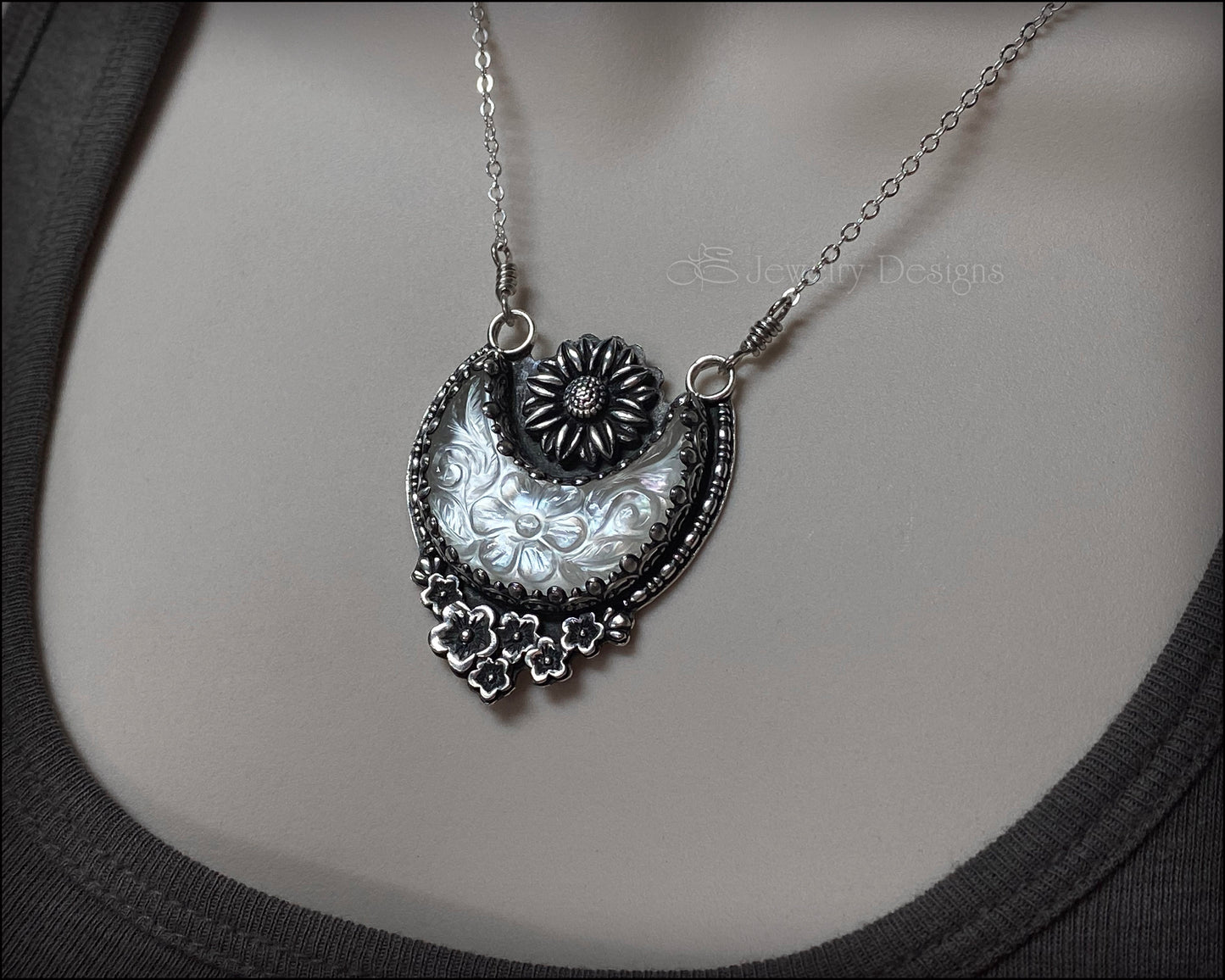 Load image into Gallery viewer, MOP Flower Moon Sterling Necklace - LE Jewelry Designs
