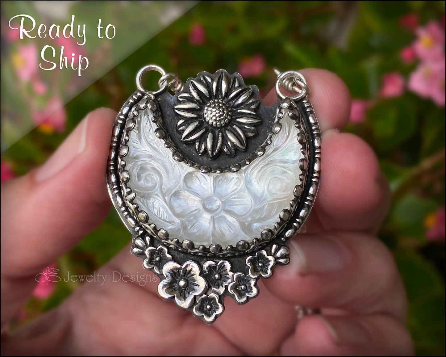 MOP Flower Moon Sterling Necklace - LE Jewelry Designs
