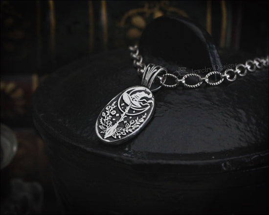 Silver Witch's Hat & Broom Celestial Pendant