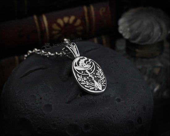 Silver Witch's Hat & Broom Celestial Pendant