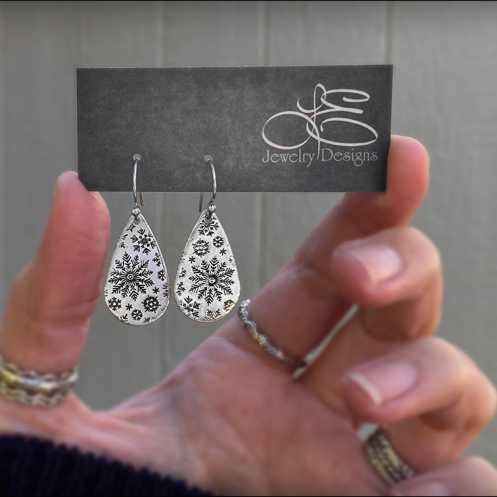 Sterling Snowflake Teardrop Earrings - LE Jewelry Designs