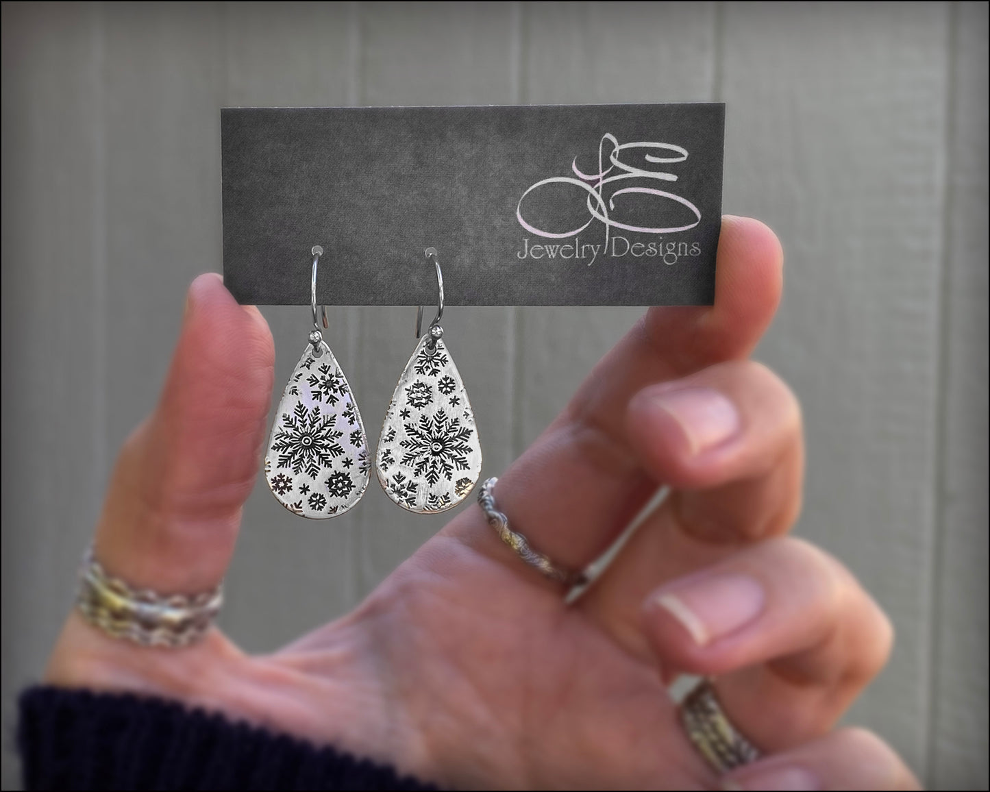 Sterling Snowflake Teardrop Earrings - LE Jewelry Designs