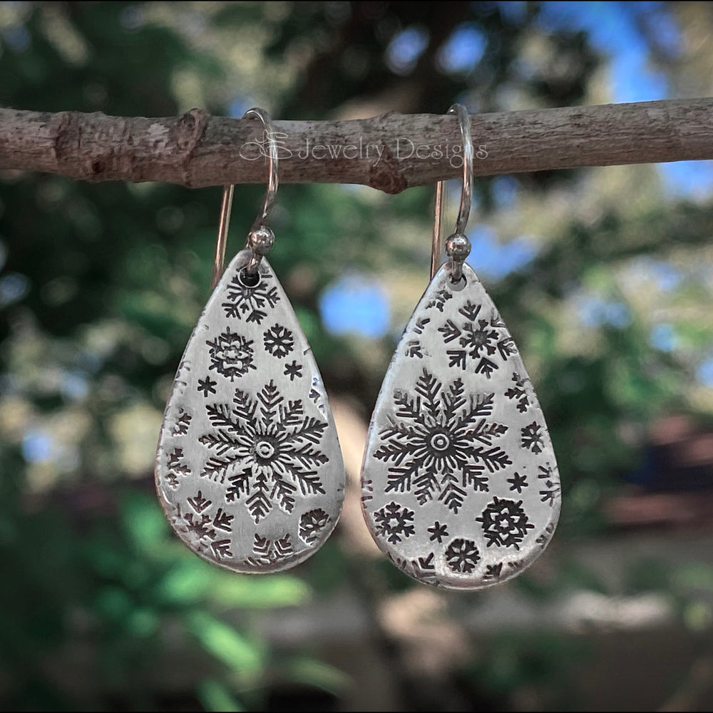 Sterling Snowflake Teardrop Earrings - LE Jewelry Designs