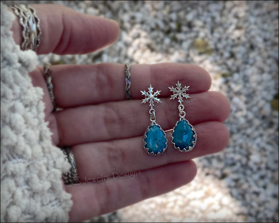 Load image into Gallery viewer, Sterling Snowflake Apatite Earrings - LE Jewelry Designs

