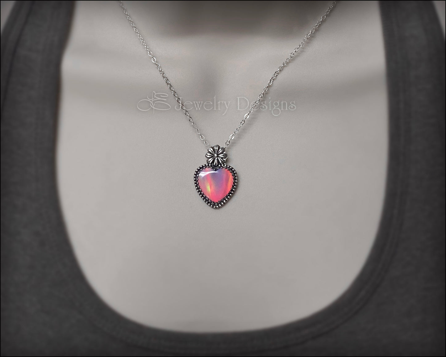 Load image into Gallery viewer, Sterling Aurora Opal Heart &amp;amp; Daisy Necklace - LE Jewelry Designs
