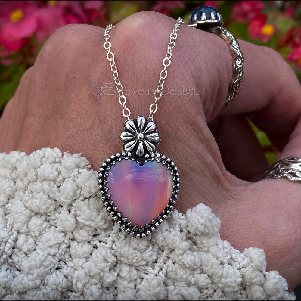 
                  
                    Sterling Aurora Opal Heart & Daisy Necklace - LE Jewelry Designs
                  
                