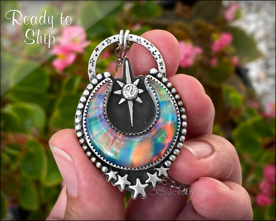 Aurora Opal Moon & North Star Necklace - LE Jewelry Designs