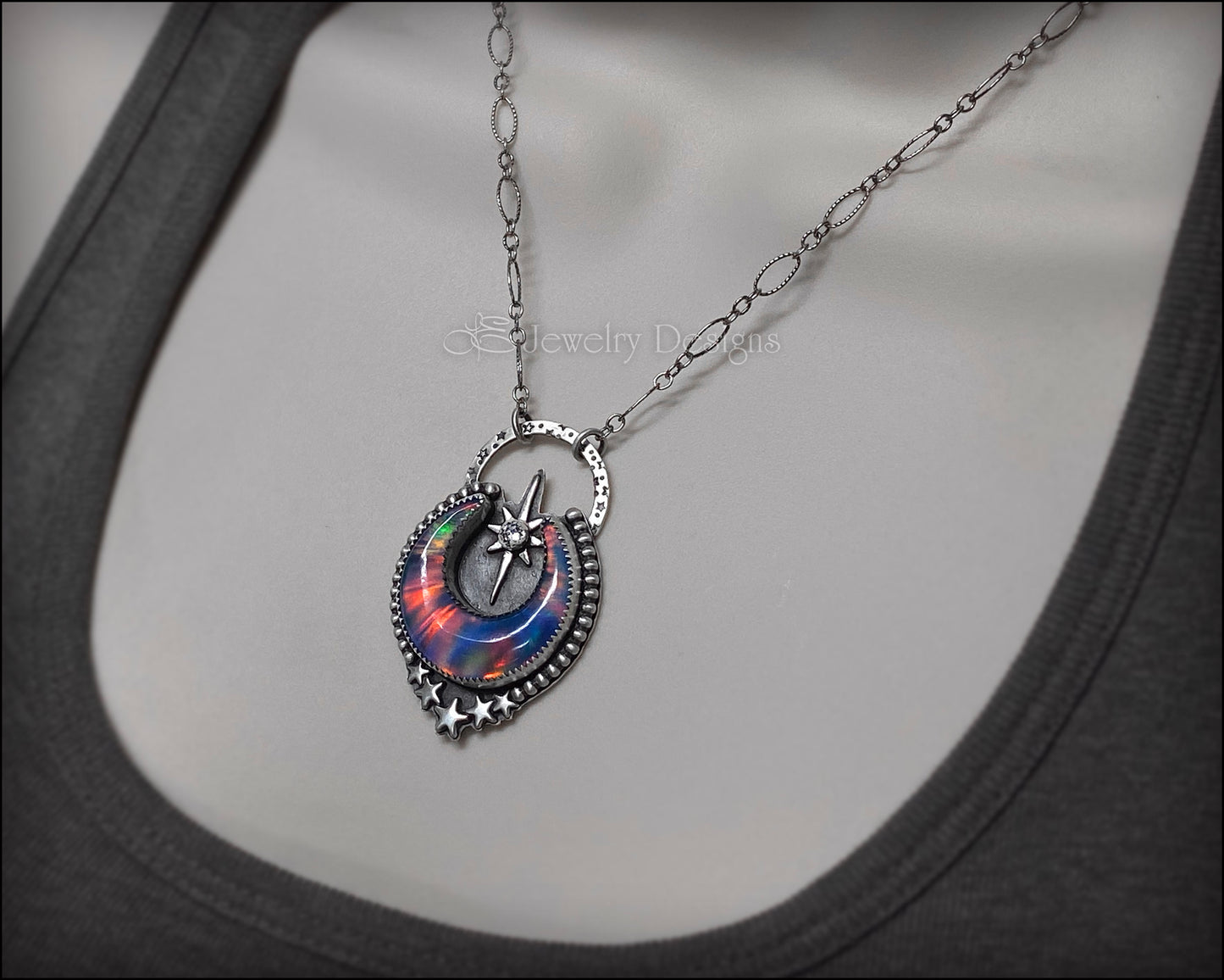 Aurora Opal Moon & North Star Necklace - LE Jewelry Designs