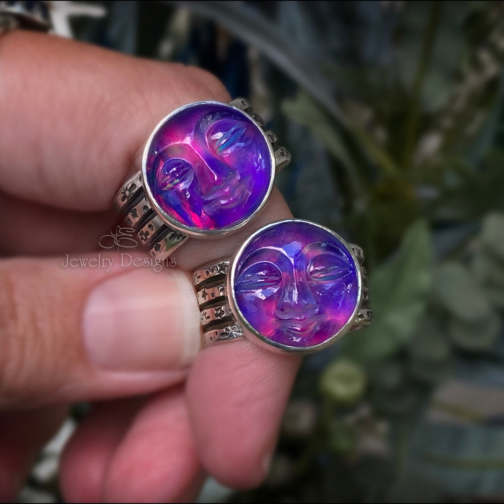 
                  
                    Sterling Aurora Opal Moon Face Ring - LE Jewelry Designs
                  
                