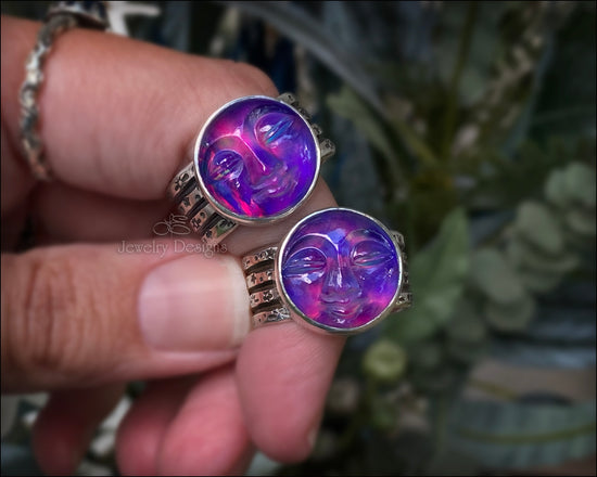 Sterling Aurora Opal Moon Face Ring - LE Jewelry Designs