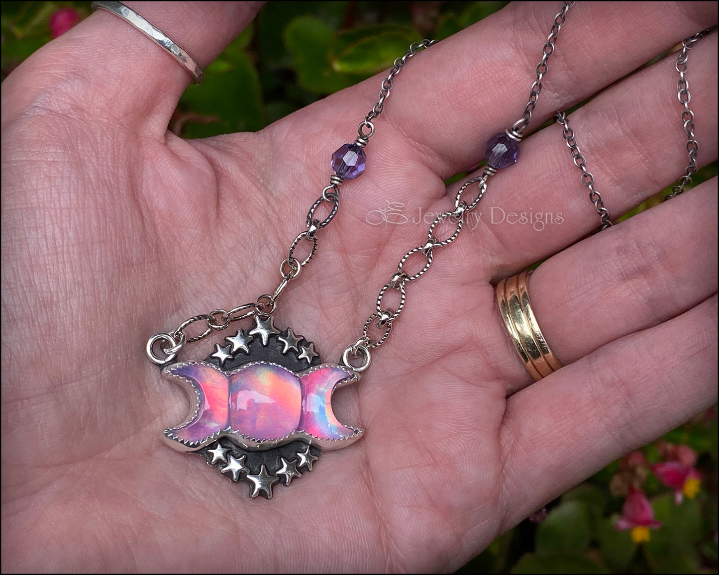 Load image into Gallery viewer, Aurora Opal Moon Phase Necklace - LE Jewelry Designs
