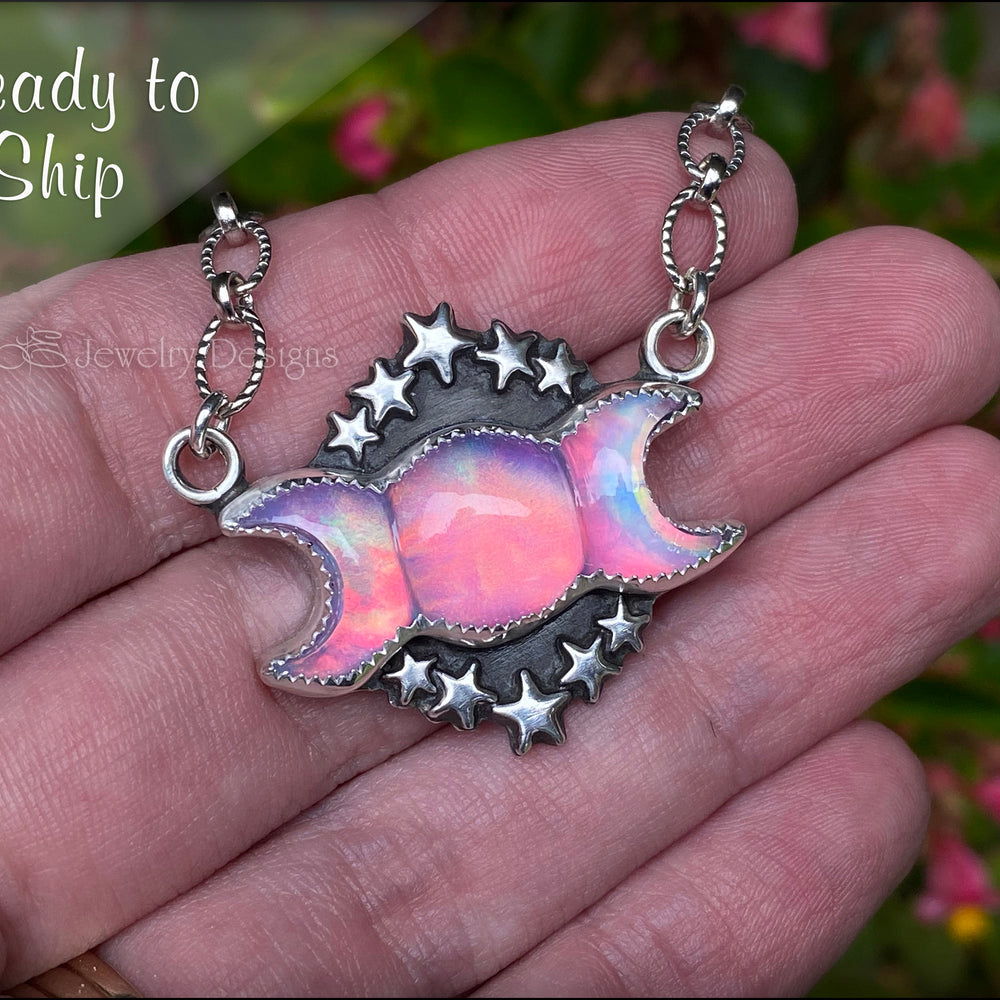 Aurora Opal Moon Phase Necklace - LE Jewelry Designs