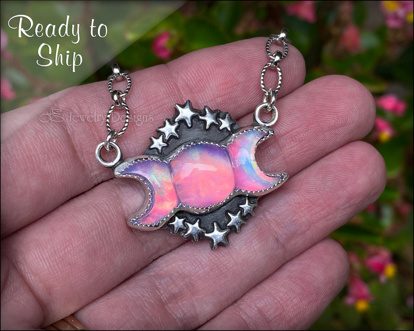 LARGE GRADUATED OPAL CRESCENT MOON NECKLACE