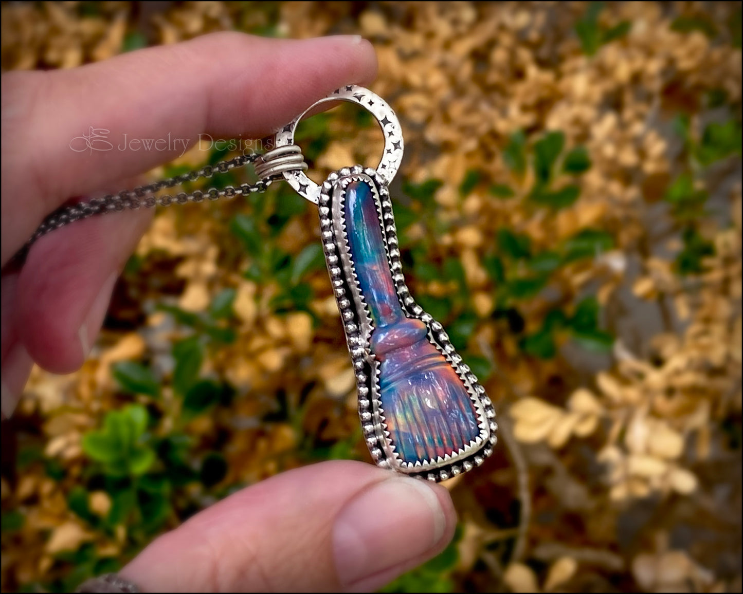 Sterling Aurora Opal Broom Pendant - LE Jewelry Designs