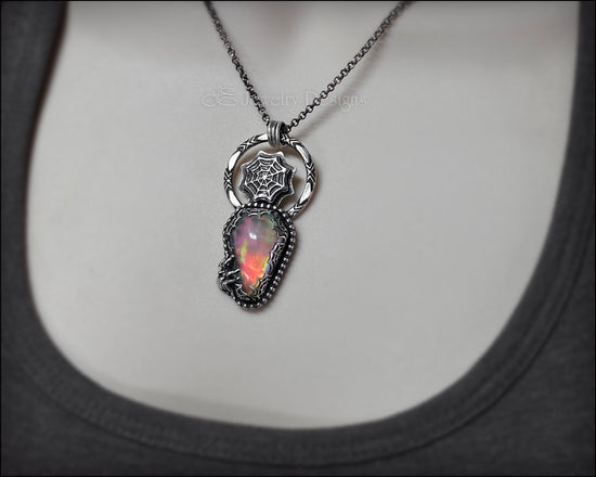 Spider Web Aurora Opal Coffin Pendant - LE Jewelry Designs