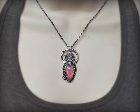 Spider Web Aurora Opal Coffin Pendant - LE Jewelry Designs