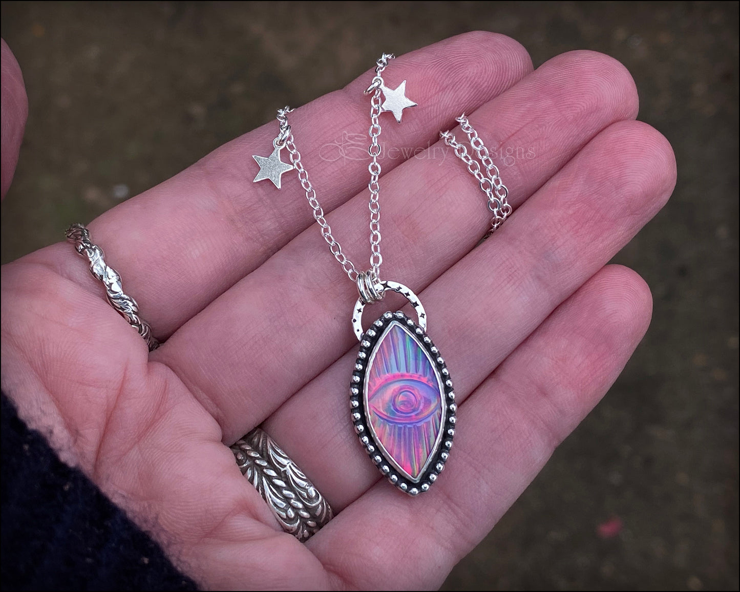 Load image into Gallery viewer, Aurora Opal Evil Eye Celestial Necklace - LE Jewelry Designs
