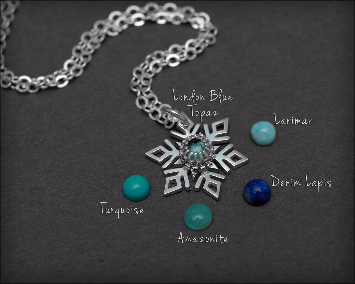 Sterling Snowflake Gemstone Necklace - ( choose stone) - LE Jewelry Designs