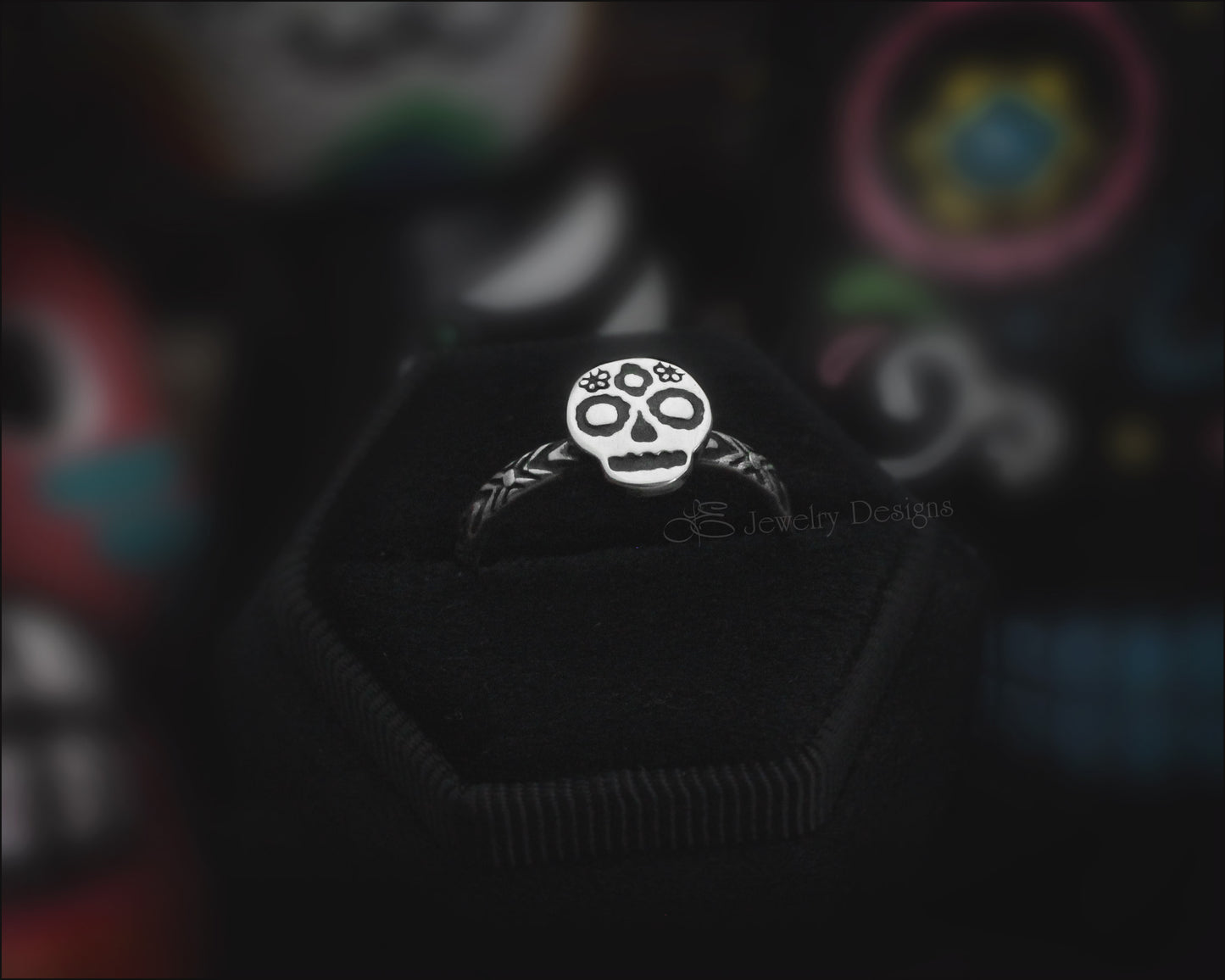 Sterling Dia de Los Muertos Sugar Skull Ring - LE Jewelry Designs