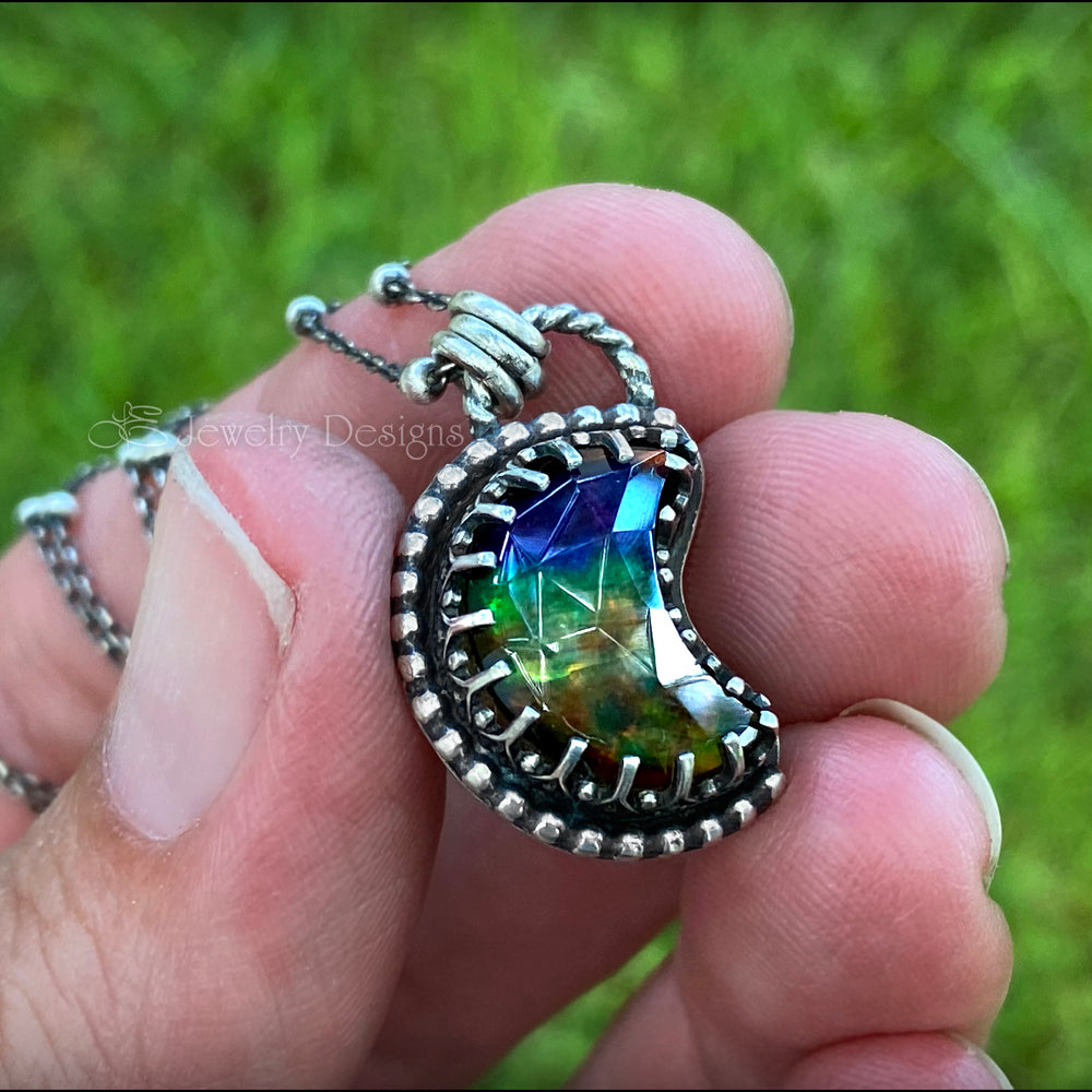 
                  
                    Dichroic Glass Rose Cut Moon Necklaces - LE Jewelry Designs
                  
                