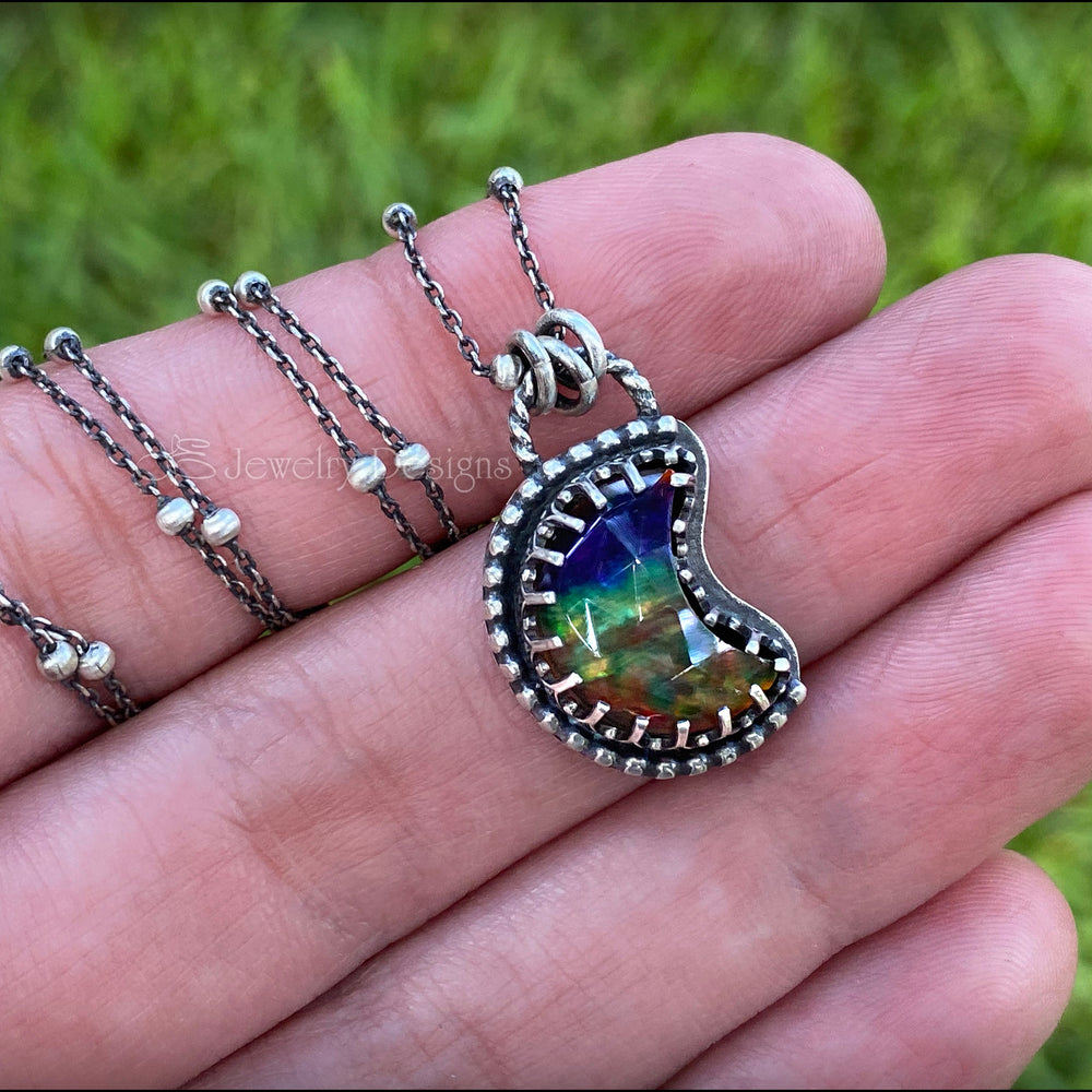 
                  
                    Dichroic Glass Rose Cut Moon Necklaces - LE Jewelry Designs
                  
                