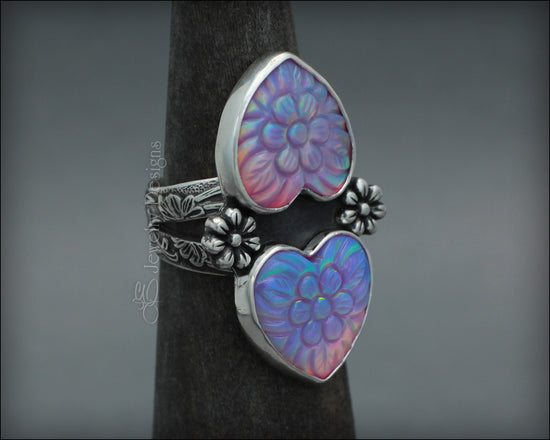 Sterling Double Heart Aurora Opal Ring - LE Jewelry Designs