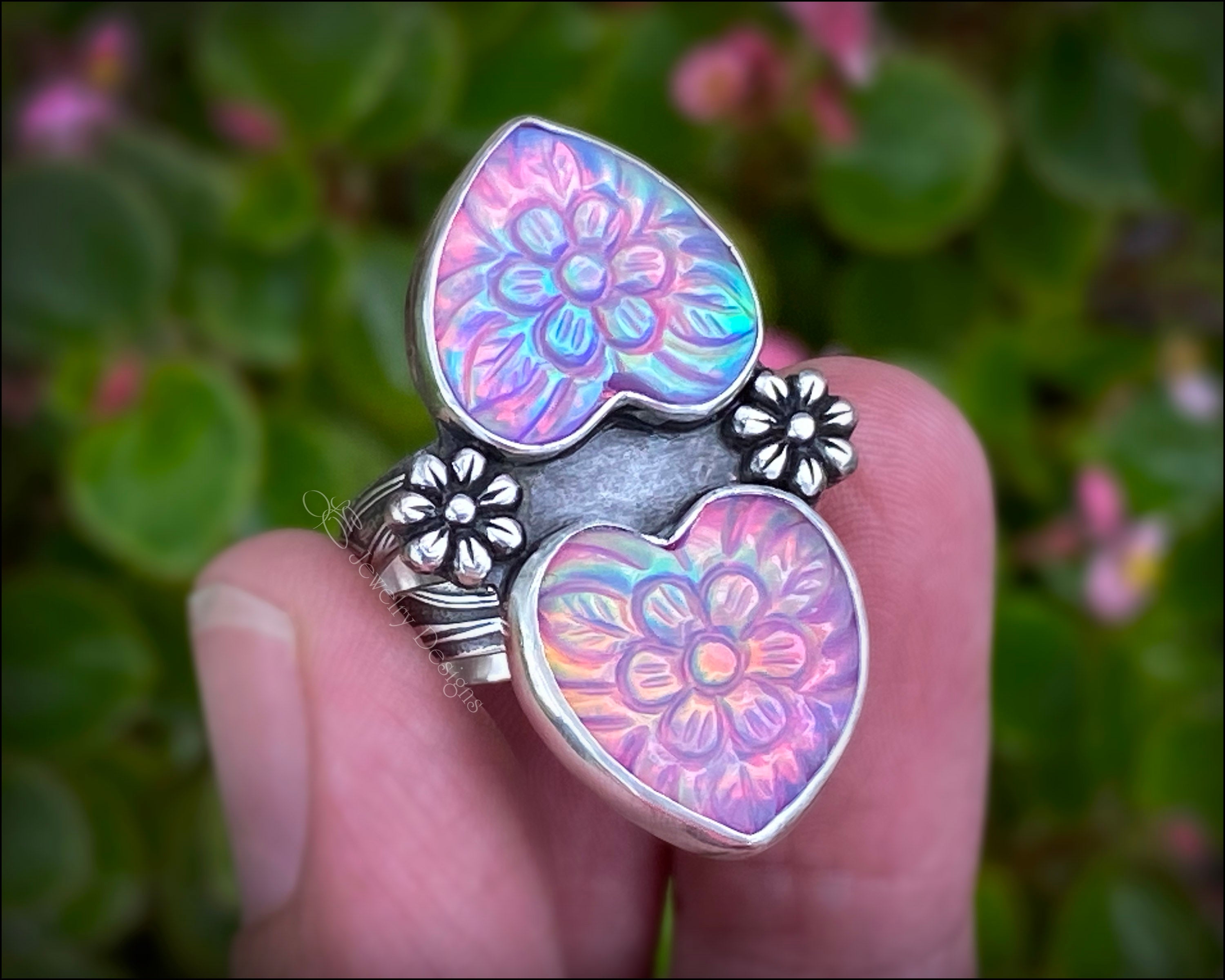 Size 8 - Double Heart Aurora Opal Ring – LE Jewelry Designs
