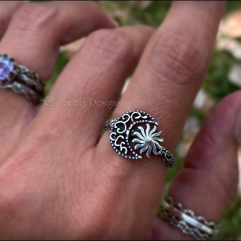 Sterling Filigree Moon & Sun Ring - LE Jewelry Designs