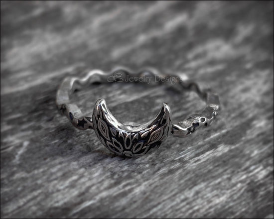 Load image into Gallery viewer, Dainty Sterling Flower Moon Ring - LE Jewelry Designs
