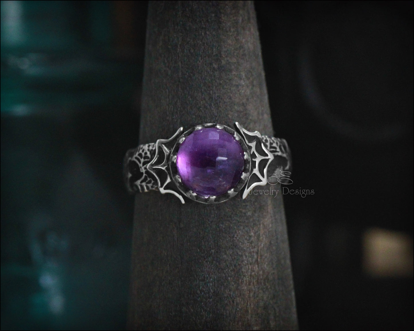 Sterling Spider Web Gemstone Ring