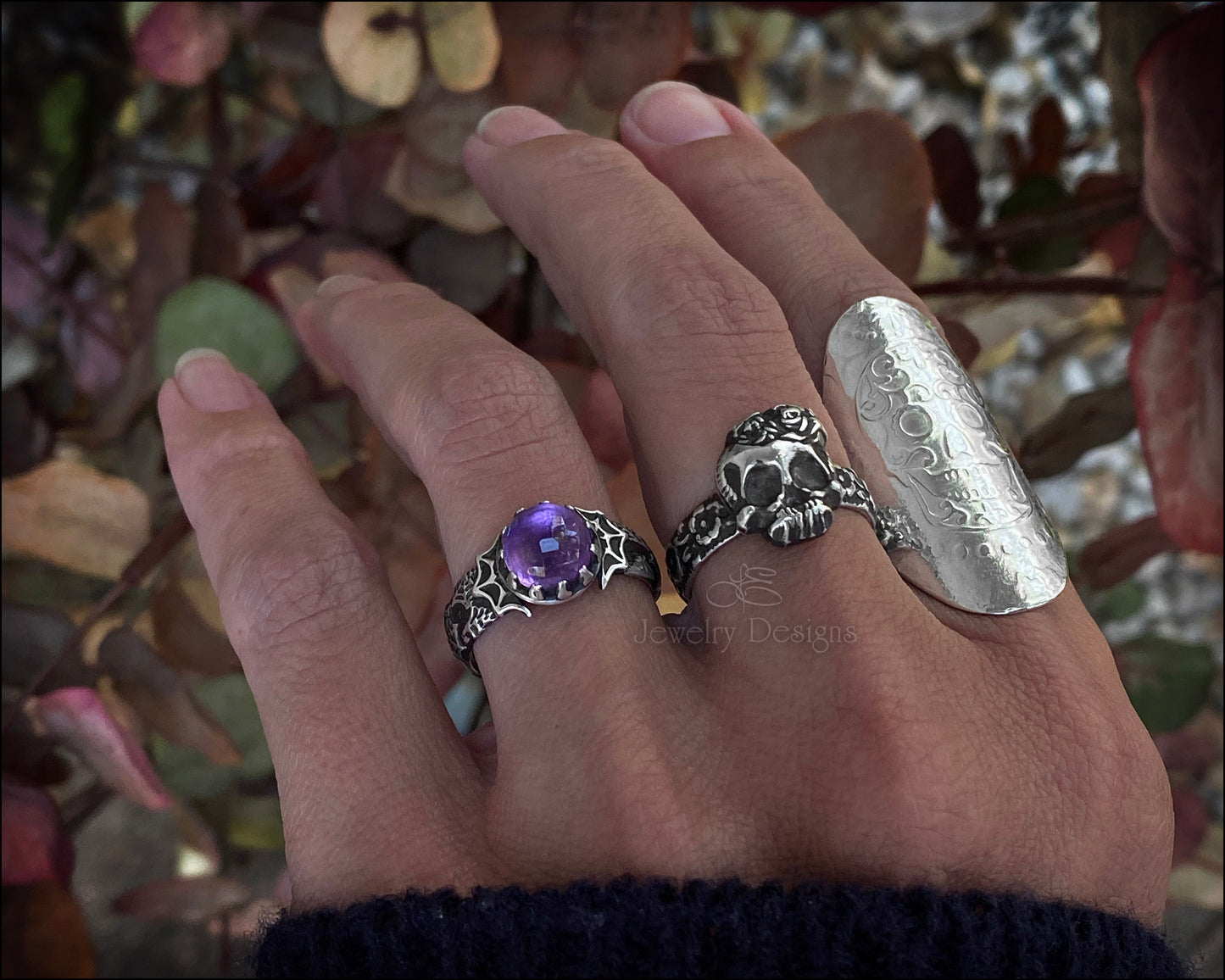 Sterling Spider Web Gemstone Ring