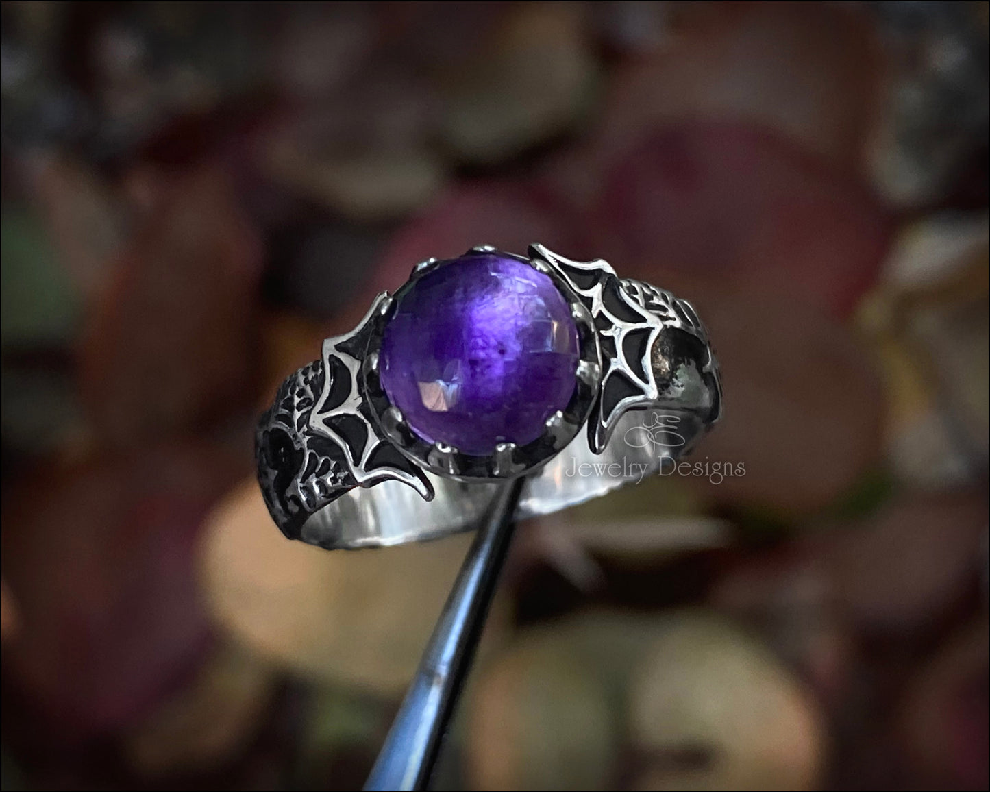 Sterling Spider Web Gemstone Ring