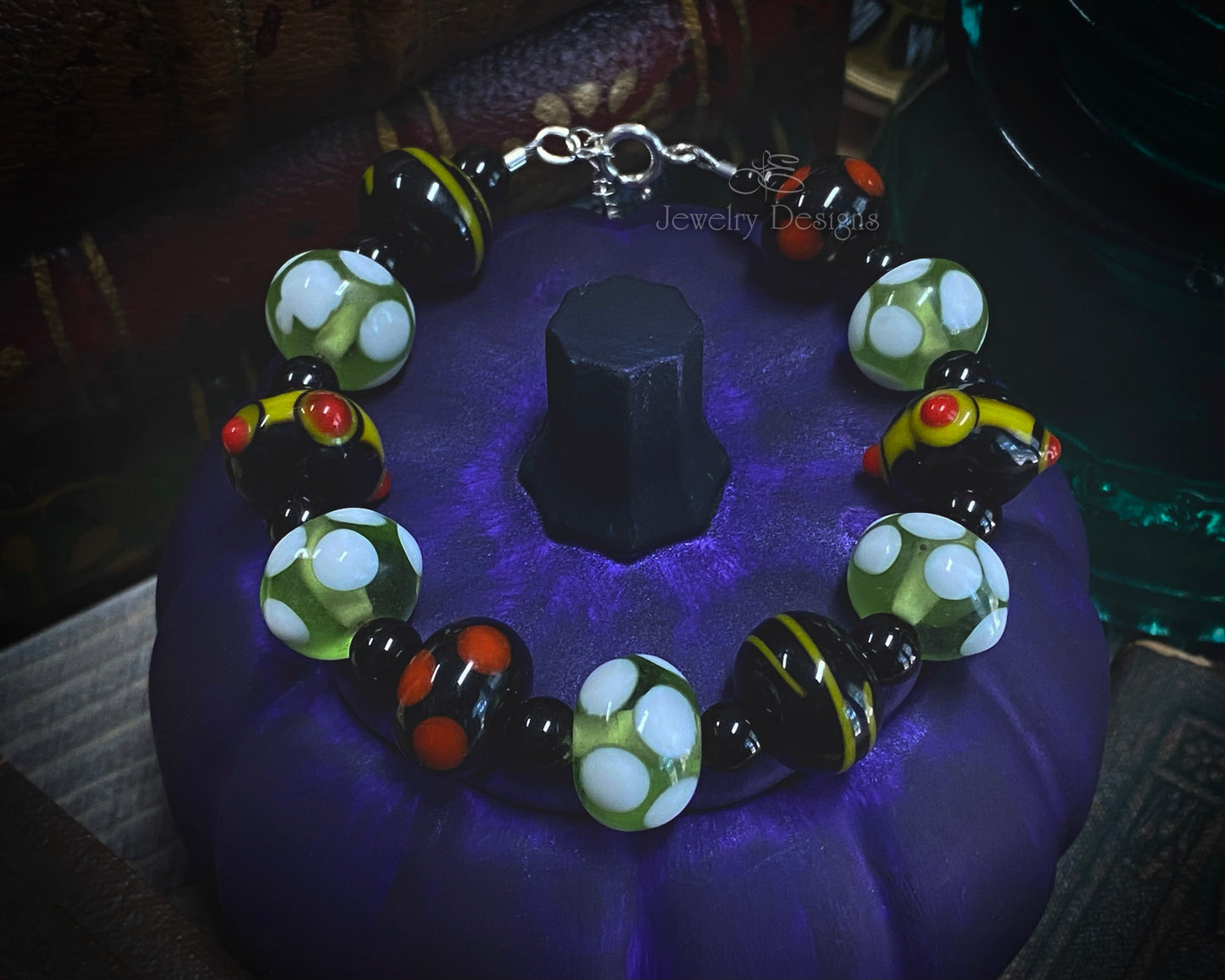 Sterling Lampwork Glass Halloween Bracelet - (RTS) - LE Jewelry Designs