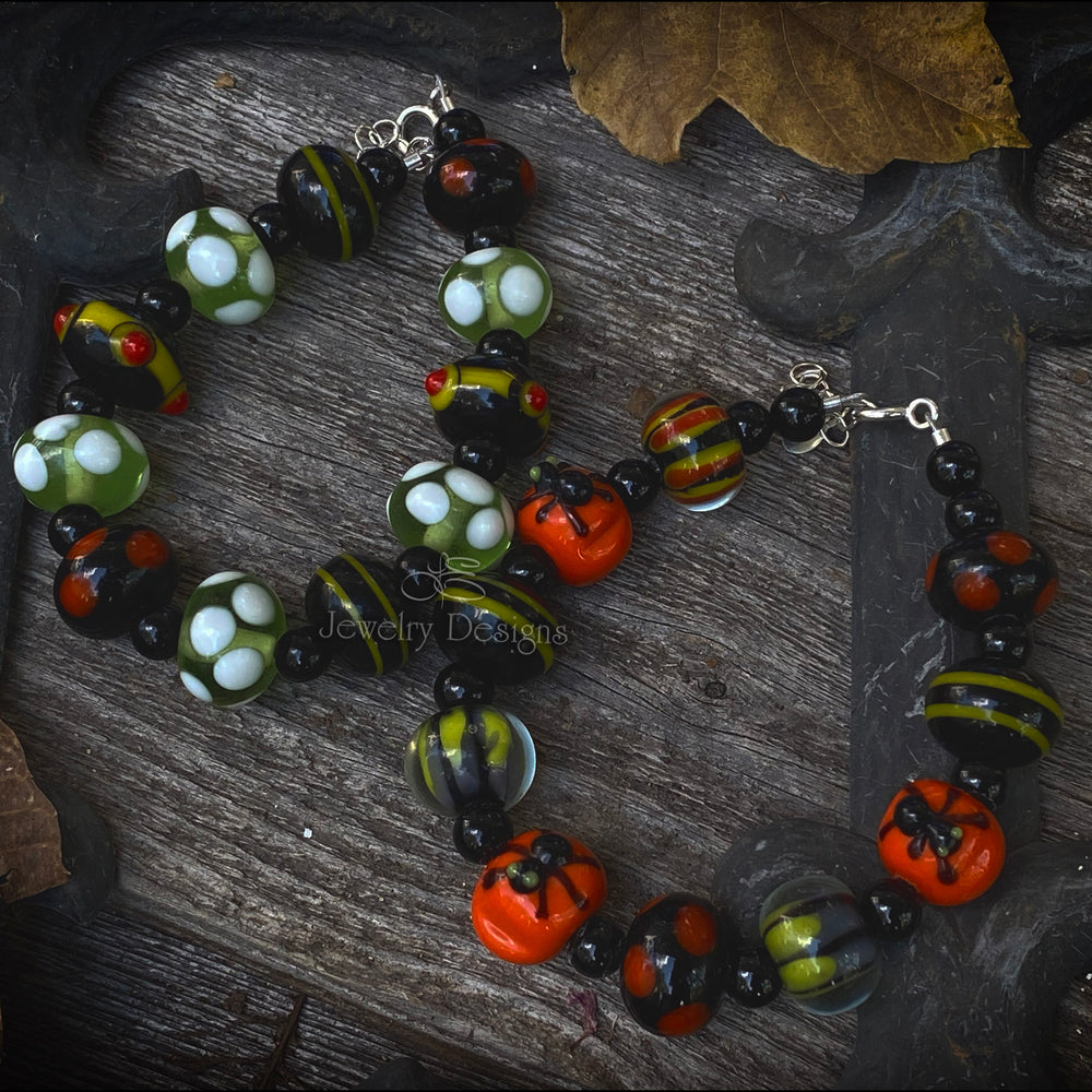 Sterling Lampwork Glass Halloween Bracelet - (RTS) - LE Jewelry Designs