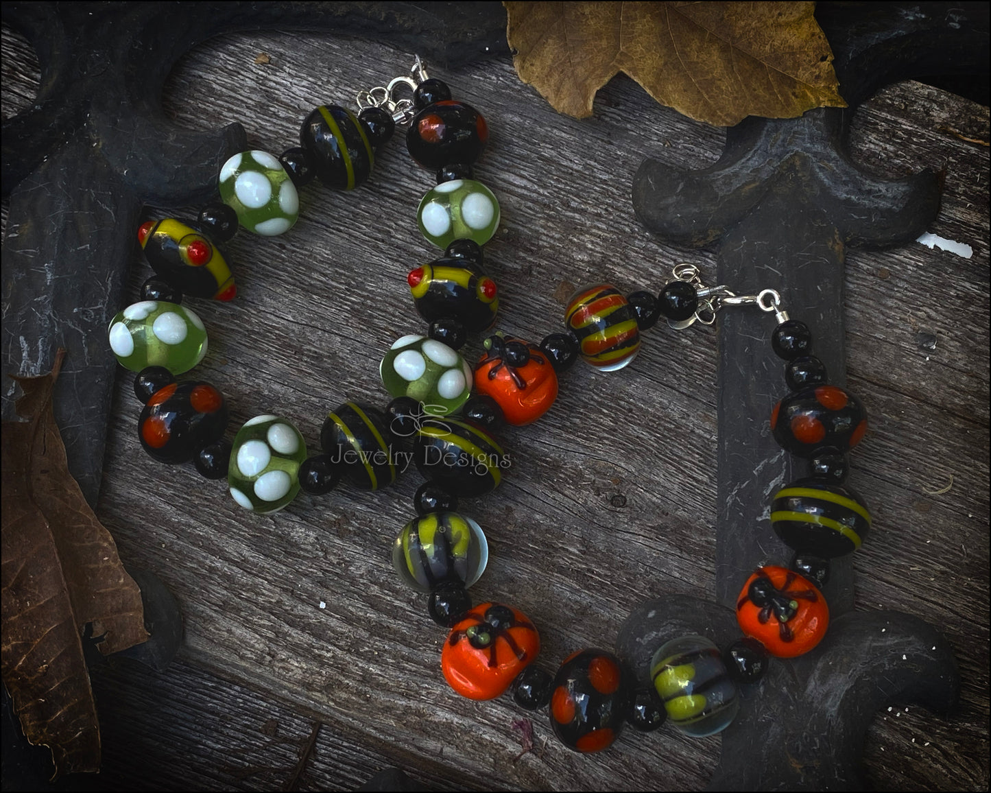 Sterling Lampwork Glass Halloween Bracelet - (RTS) - LE Jewelry Designs